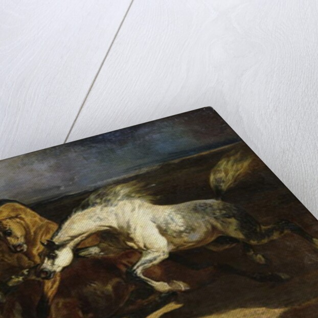 Stallions Fighting in a Stormy Landscape by Alfred Dedreux or de Dreux