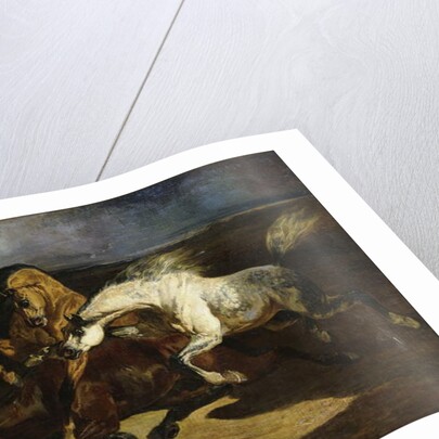 Stallions Fighting in a Stormy Landscape by Alfred Dedreux or de Dreux