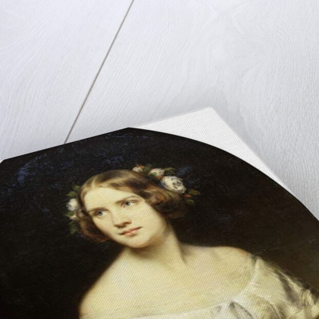 Portrait of Jenny Lind, standing half length in a White Dress and a Light Blue Shawl by Eduard Magnus