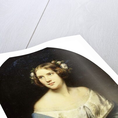 Portrait of Jenny Lind, standing half length in a White Dress and a Light Blue Shawl by Eduard Magnus