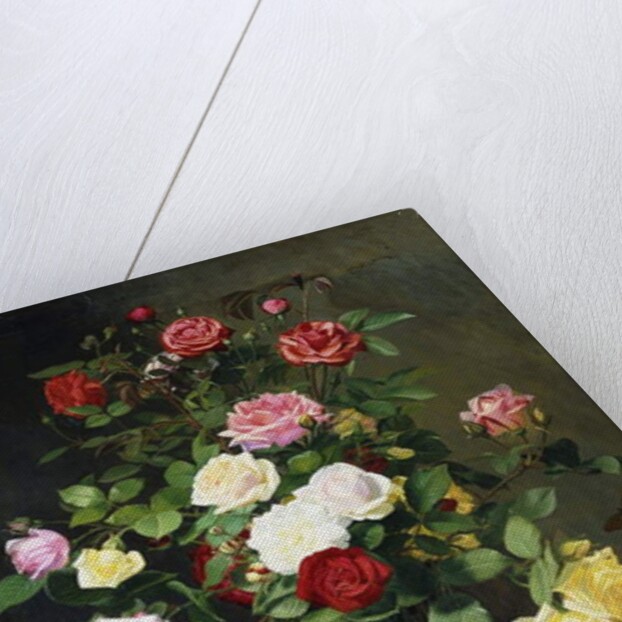 A Bouquet of Roses in a Glass Vase by Wild Flowers on a Marble Table, 1882 by Otto Didrik Ottesen