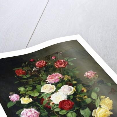 A Bouquet of Roses in a Glass Vase by Wild Flowers on a Marble Table, 1882 by Otto Didrik Ottesen