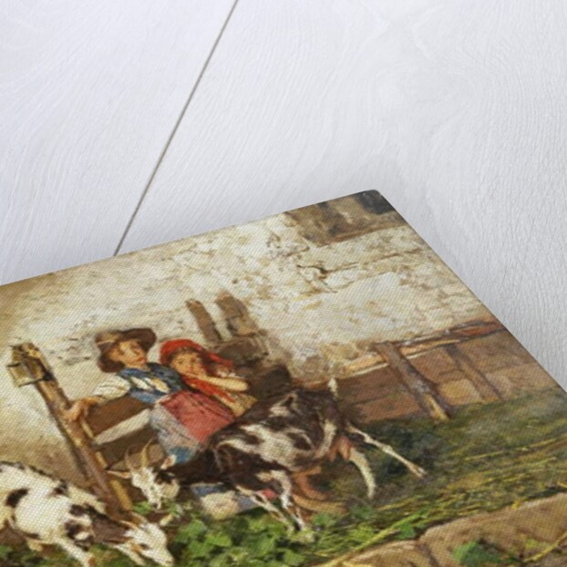 Children and Goats in a Barn, by Mose Bianchi