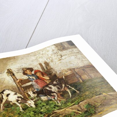 Children and Goats in a Barn, by Mose Bianchi