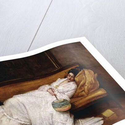 A Girl with a Japanese Fan Asleep on a Sofa, by Alfred Emile Stevens