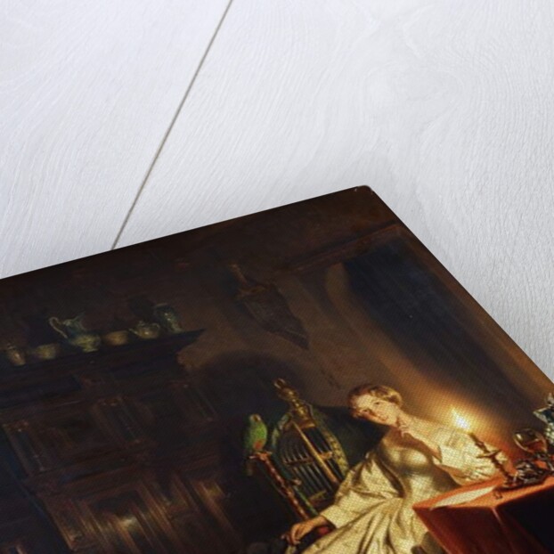 A Candlelit Interior with a Lady Seated at a Table, 1865 by Petrus van Schendel