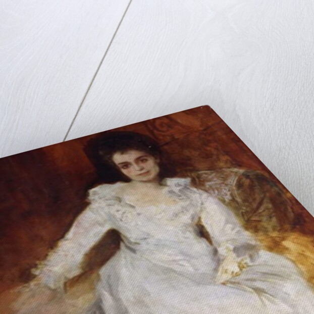 Portrait of a Lady Wearing a White Dress Reclining on a Sofa by Hans Makart
