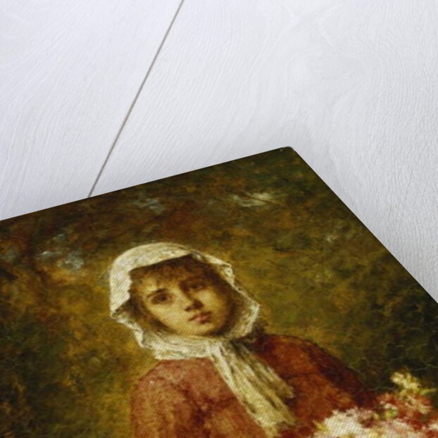 A Young Girl Holding a Bouquet of Flowers, by Alexei Alexevich Harlamoff