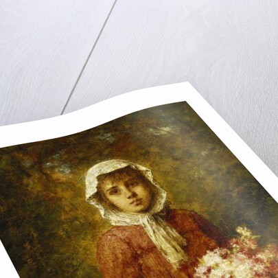 A Young Girl Holding a Bouquet of Flowers, by Alexei Alexevich Harlamoff