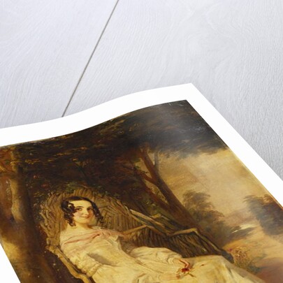 Portrait of Mary Freer Seated Small Full Length on a Garden Seat by William Powell Frith