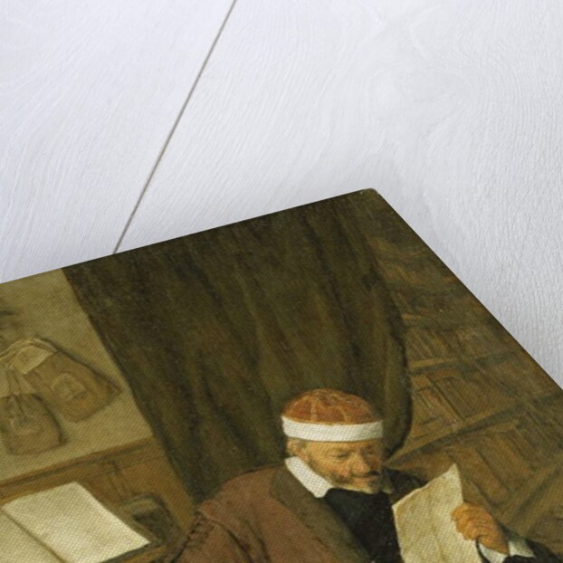 A Lawyer Seated at a Desk Reading a Letter, a Library Beyond, 1668 by Adriaen Jansz. van Ostade