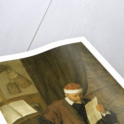 A Lawyer Seated at a Desk Reading a Letter, a Library Beyond, 1668 by Adriaen Jansz. van Ostade