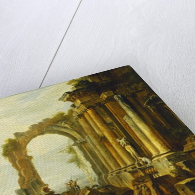 A Capriccio of Classical Ruins with the Pyramid of Cestius and Figures in a Landscape by Giovanni Paolo Pannini