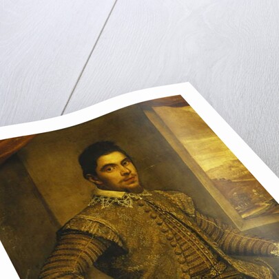 Portrait of a Gentleman, Standing Three-Quarter Length, Wearing an Elaborately Embroidered Costume, Before a Window, a Landscape Beyond by Domenico Robusti Tintoretto