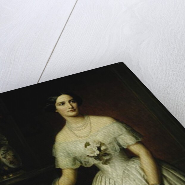 Portrait of a Lady Standing Three-Quarter Length Wearing a White Dress, 1851 and 1876 by August Schiott
