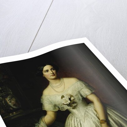 Portrait of a Lady Standing Three-Quarter Length Wearing a White Dress, 1851 and 1876 by August Schiott