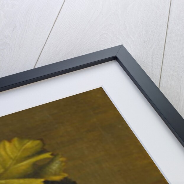 A Peach, an Orange and Grapes on a Wooden Ledge by William Hammer