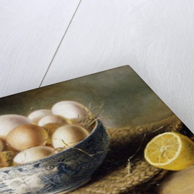 A Crab and a Bowl of Eggs on a Basket, with a Bottle and Half a Lemon by Mary E. Powis