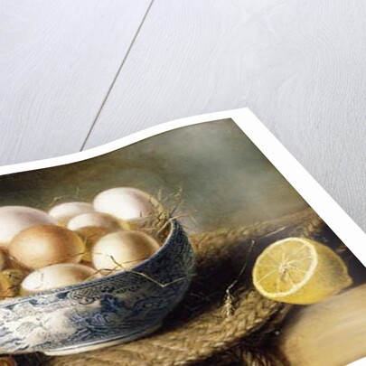 A Crab and a Bowl of Eggs on a Basket, with a Bottle and Half a Lemon by Mary E. Powis