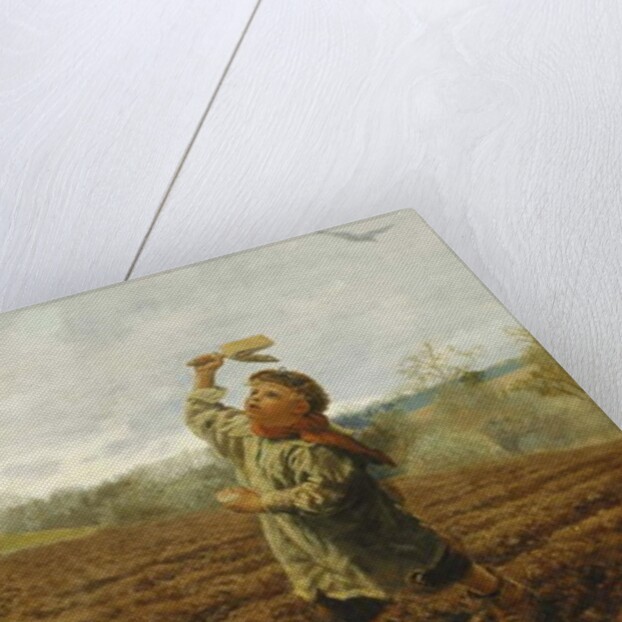 The Crow-Scarer; 'Pigeons and Crows, Take Care of Your Toes', 1884 by Arthur Hughes