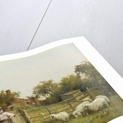 Young Girl with Sheep, by a Cottage by Benjamin D. Sigmund