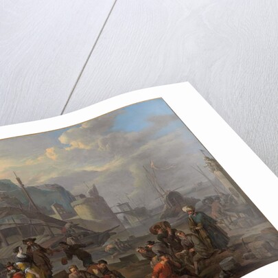 A Mediterranean port with an elegant couple and travellers resting by the quay by Johannes Lingelbach