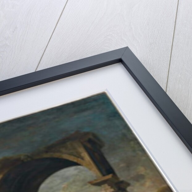 Capriccio with Roman ruins and Christ with the Woman Taken in Adultery by Francesco Maglioli