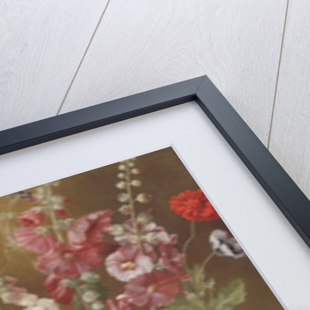 Composition of flower studies including carnations, pincushion flowers, bouncing bet, mallow; hollyhocks, African marigols, forget-me-nots by Hyacinthe Francois Rigaud