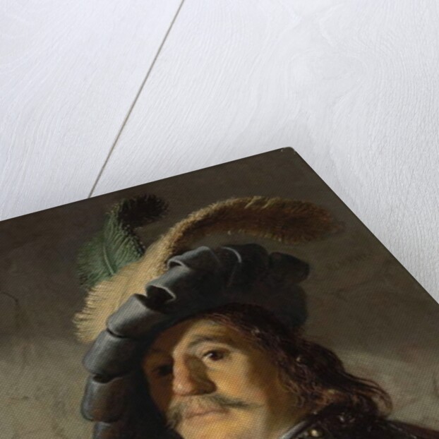 A man in a gorget and cap by Rembrandt Harmensz. van Rijn