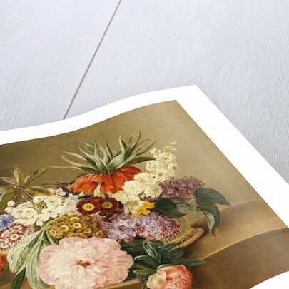 Iris, Lilac, Primulae, Blossom and Peonies in a Basket by Johan Laurents Jensen