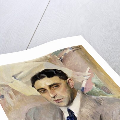 Portrait of the Actor, Ramon Pena, half-length, wearing a grey Suit by Joaquin Sorolla y Bastida