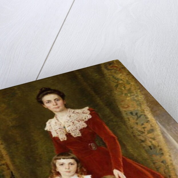 Portrait of a Lady, standing full length, with her Children by Timoleon Marie Lobrichon