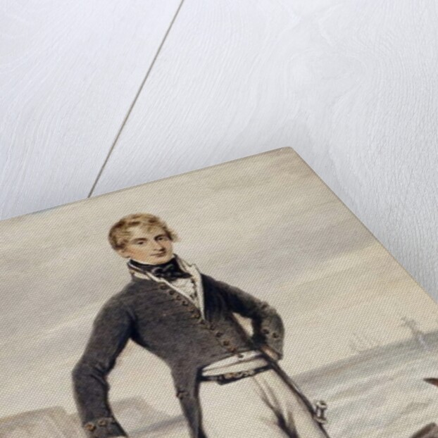 Portrait of Edward Pocock R.N., small full length, Standing Beside a Beached Rowing Boat at Low Tide by Henry Edridge