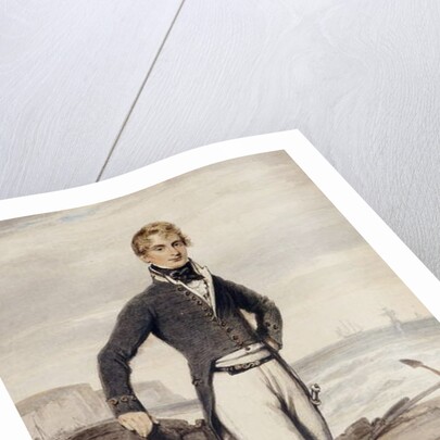 Portrait of Edward Pocock R.N., small full length, Standing Beside a Beached Rowing Boat at Low Tide by Henry Edridge