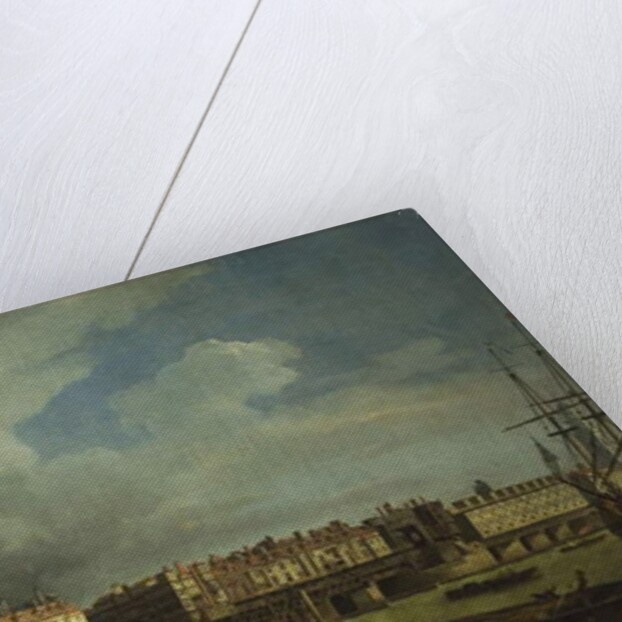 A View of Old London Bridge with Barges on the Thames by Samuel Scott