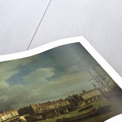 A View of Old London Bridge with Barges on the Thames by Samuel Scott