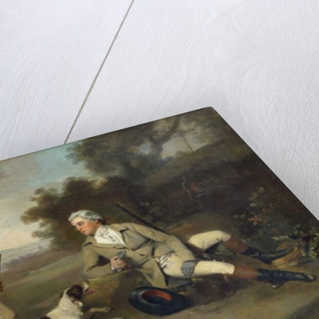 A Gentleman Reclining with a Gun and Dog and his Gamekeeper Standing Nearby, by Henry Walton