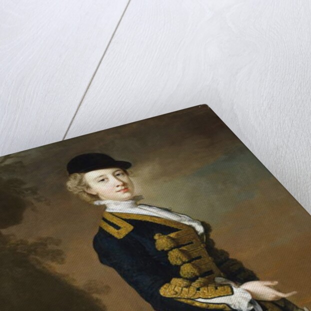 Portrait of Nancy Fortescue, Wearing a Dark Blue Riding Habit with Gold Frogging and Cap, by Thomas Hudson