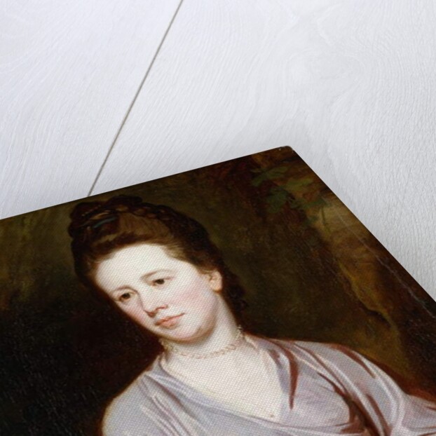 Portrait of Miss Joan Knatchbull, seated half length Wearing a Mauve Dress and a Pearl Necklace by George Romney