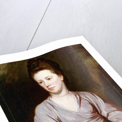 Portrait of Miss Joan Knatchbull, seated half length Wearing a Mauve Dress and a Pearl Necklace by George Romney