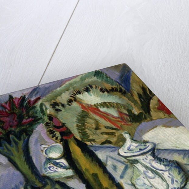 Teapot, Bottle and Red Flowers; Teekanne, Flasche und Rote Blumen, 1912 by Ernst Ludwig Kirchner