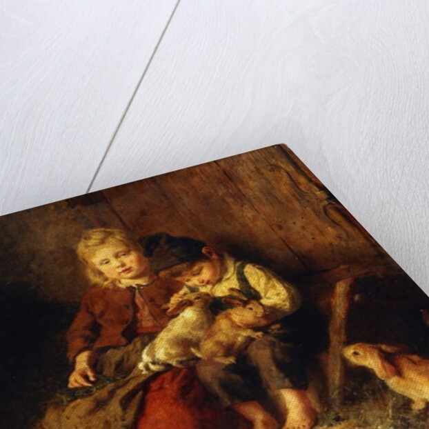 Two Children Playing with Rabbits, by Felix Schlesinger