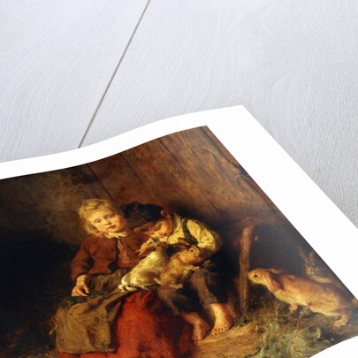 Two Children Playing with Rabbits, by Felix Schlesinger