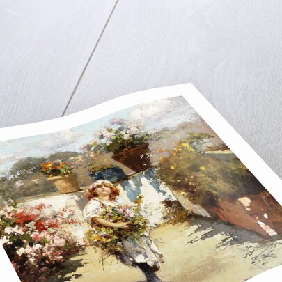 A Young Girl Gathering Flowers in the Sunshine, by Vicenzo Irolli