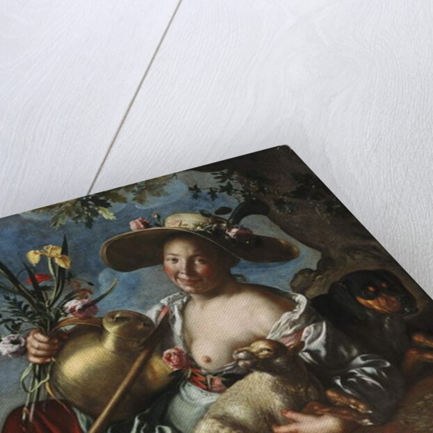 A Shepherdess Reclining with a Rabbit, a Hound and a Ram by Peter Wtewael