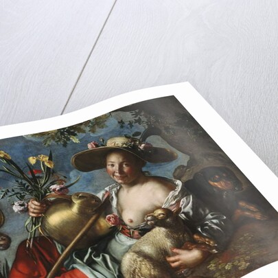 A Shepherdess Reclining with a Rabbit, a Hound and a Ram by Peter Wtewael