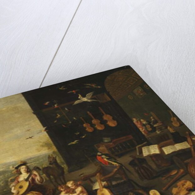 A Personification of Music: A young Woman playing a Lute on a Terrace before an open Gallery by Jan van I & Willemsens Abraham Kessel