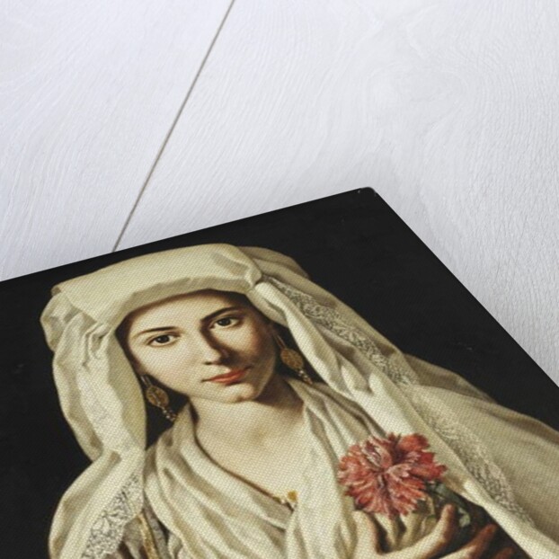 Portrait of a Young Woman, three-quarter length, Holding a Carnation by Francesco Cozza