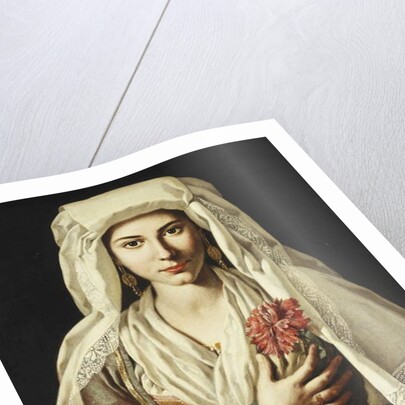 Portrait of a Young Woman, three-quarter length, Holding a Carnation by Francesco Cozza