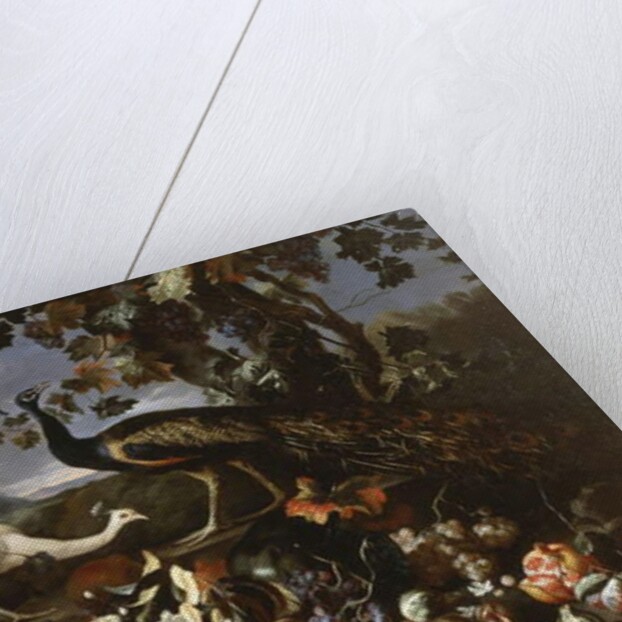 A Peacock and a Penhen with Fruit and Flowers in a Park by Franz Werner Tamm